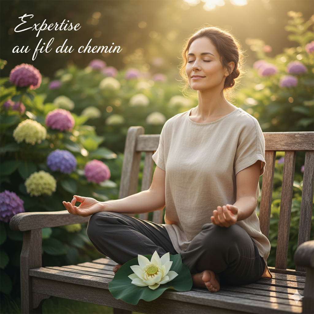 femme en position de méditation dans un jardin